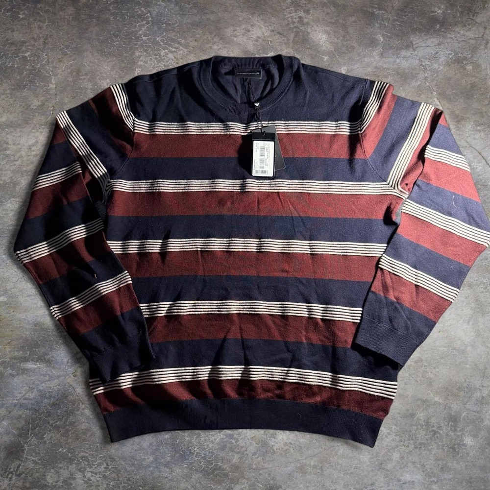Emporio Armani Mens Striped Sweater Navy Burgundy White 6G1MT6 1MYVZ XXL